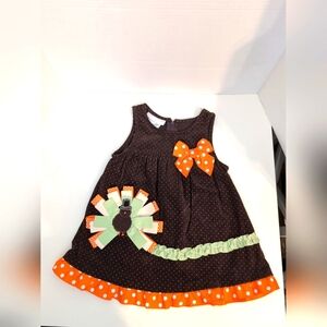 Bonnie Baby Courdoroy Thanksgiving Turkey Ribbon Dress Size 12‎ Months
